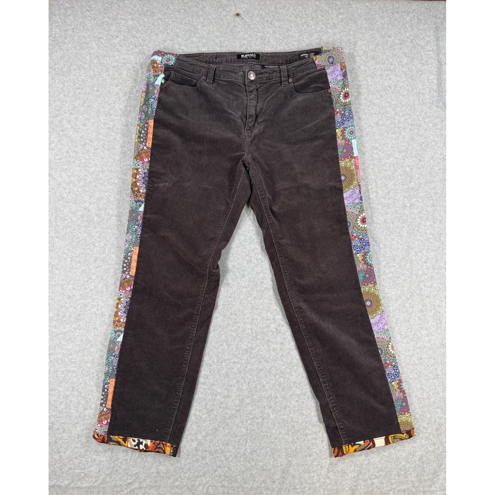 Buffalo 10 Skinny Pants Boho Patchwork Corduroy Grey Upcycled
